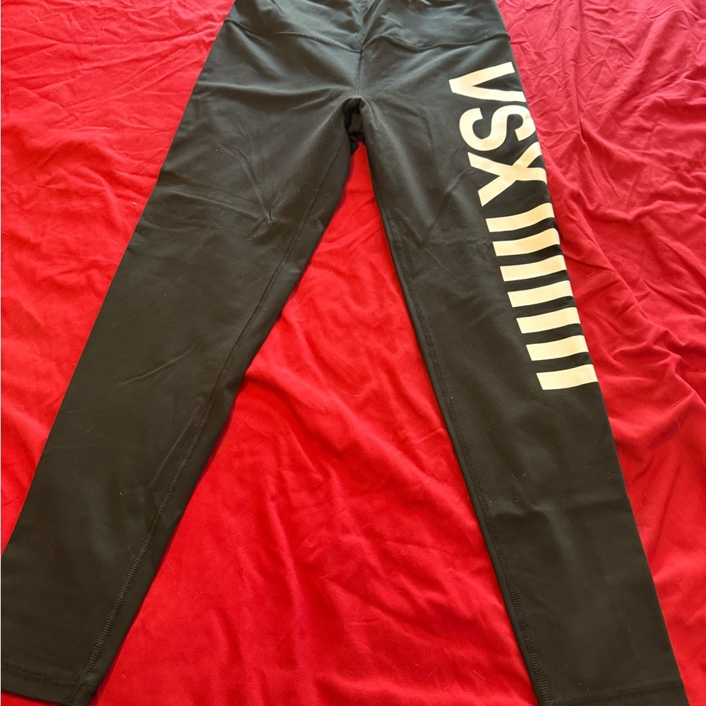 Victoria's Secret Black Leggings with White and Pink VSX Logo